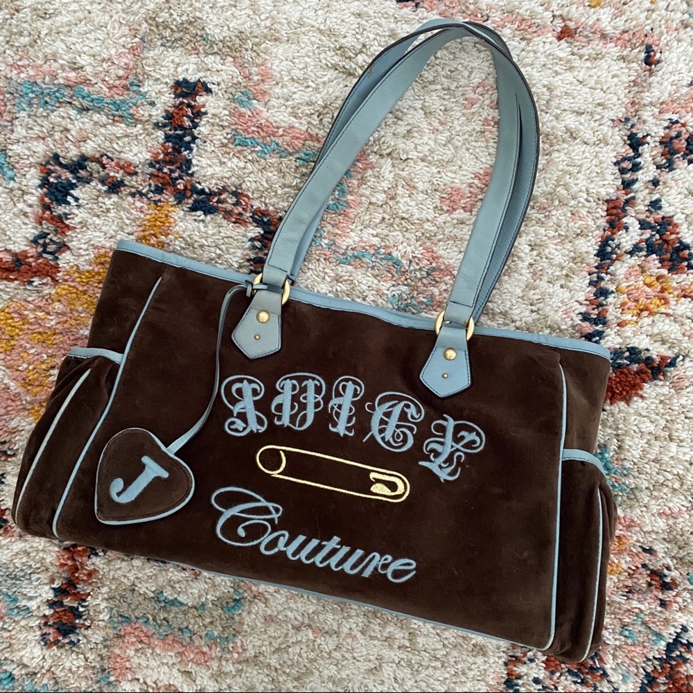 Juicy Couture Velour Logo Diaper Bag in Brown